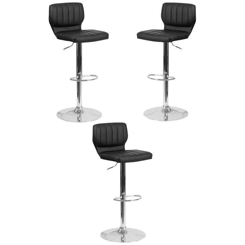 Home Square Faux Leather Bar Stool in Black Finish - Set of 3