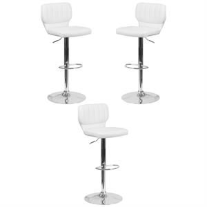 Home Square Faux Leather Vinyl Upholstery Bar Stool in White - Set of 3