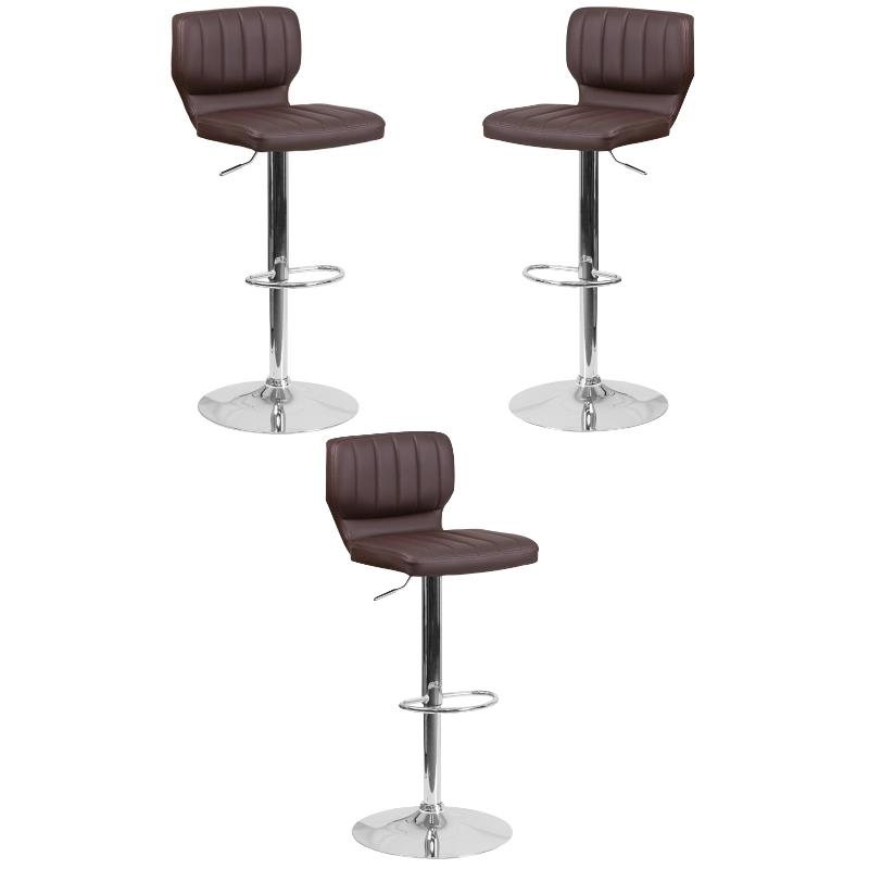 Home Square Faux Leather Vinyl Upholstery Bar Stool in Brown - Set of 3