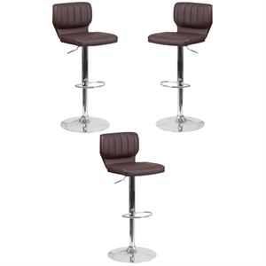 Home Square Faux Leather Vinyl Upholstery Bar Stool in Brown - Set of 3
