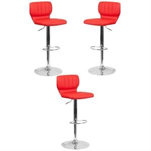 Home Square Faux Leather Vinyl Upholstery Bar Stool in Red - Set of 3