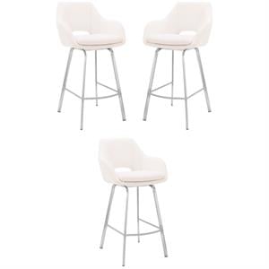 Home Square 3 Piece Faux leather/Stainless Steel 26&quotH Barstool Set in White