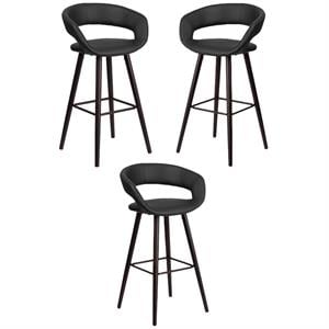 Home Square 29&quot High Faux Leather Wood Bar Stool in Black - Set of 3