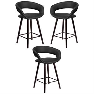 Home Square 24&quot Faux Leather Vinyl Upholstery Counter Stool in Black - Set of 3