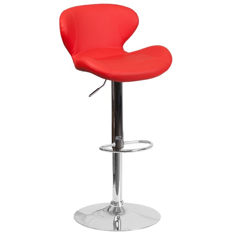 Home Square Faux Leather Adjustable Bar Stool in Red - Set of 3