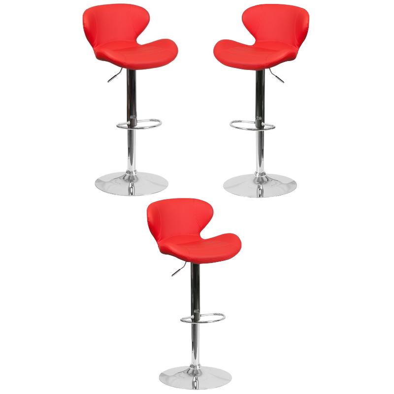 Home Square Faux Leather Adjustable Bar Stool in Red - Set of 3