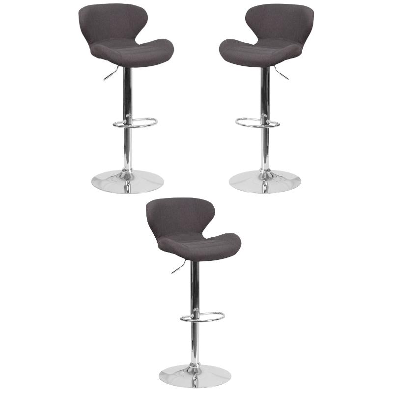 Home Square Charcoal Fabric Adjustable Bar Stool in Black Finish - Set of 3