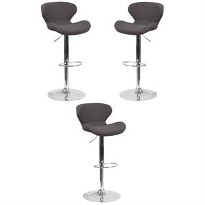 home square charcoal fabric adjustable bar stool in black finish - set of 3