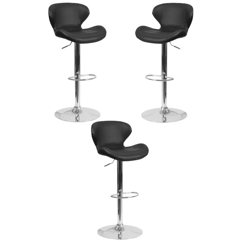 Home Square Faux Leather Vinyl Upholstery Bar Stool in Black - Set of 3