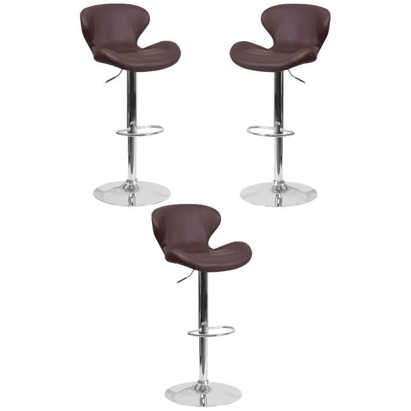 Home Square Adjustable Vinyl Upholstery Bar Stool in Brown - Set of 3