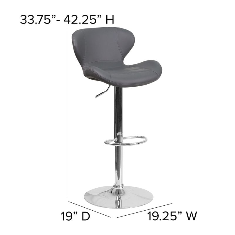 Home Square Adjustable Vinyl Upholstery Bar Stool in Gray - Set of 3