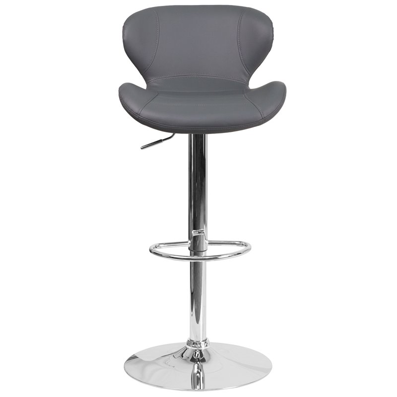 Home Square Adjustable Vinyl Upholstery Bar Stool in Gray - Set of 3