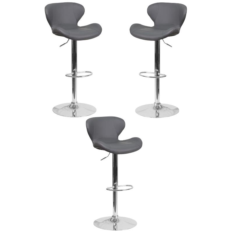 Home Square Adjustable Vinyl Upholstery Bar Stool in Gray - Set of 3