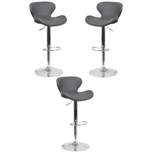 Home Square Adjustable Vinyl Upholstery Bar Stool in Gray - Set of 3