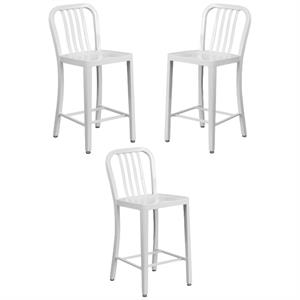 Home Square 24&quot Metal Vertical Slat Back Counter Stool in White - Set of 3