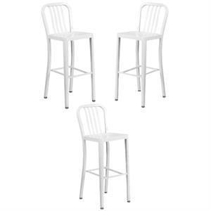 Home Square 30&quot Metal Vertical Slat Back Bar Stool in White - Set of 3
