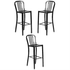 Home Square 30&quot Metal Vertical Slat Back Bar Stool in Black - Set of 3