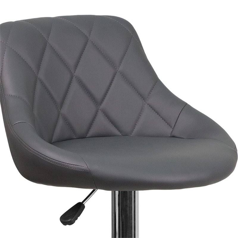Home Square Adjustable Quilted Bucket Seat Bar Stool in Gray - Set of 3