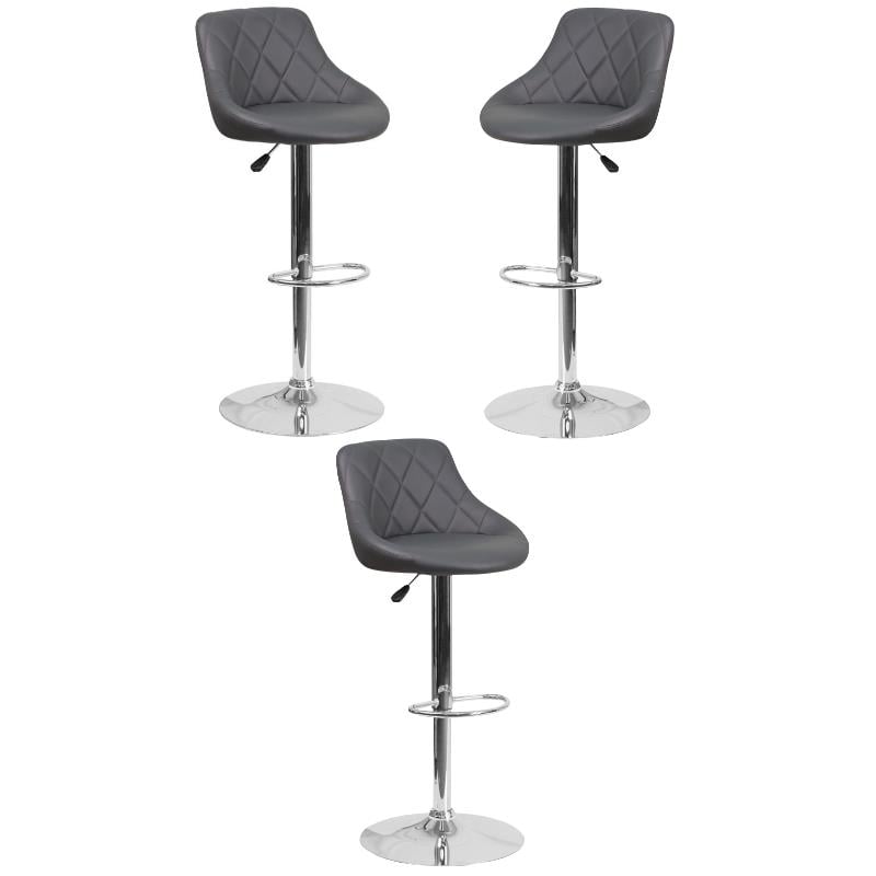 Home Square Adjustable Quilted Bucket Seat Bar Stool in Gray - Set of 3