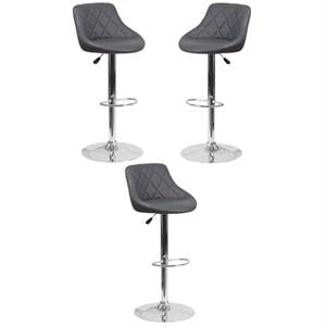 Home Square Adjustable Quilted Bucket Seat Bar Stool in Gray - Set of 3