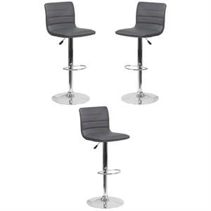 Home Square 25&quot to 33&quot Striped Bar Stool in Gray with Chrome Base - Set of 3
