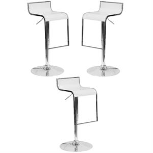 home square plastic adjustable bar stool in white - set of 3