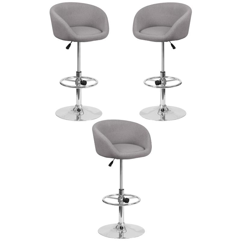 Home Square Fabric Adjustable Bar Stool in Gray Finish - Set of 3