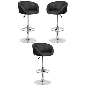 Home Square Adjustable Vinyl Upholstery Bar Stool in Black Finish - Set of 3