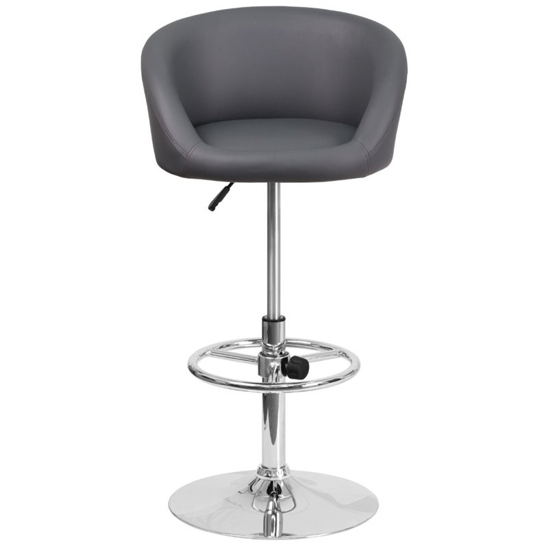 Home Square Adjustable Vinyl Upholstery Bar Stool in Gray Finish - Set of 3