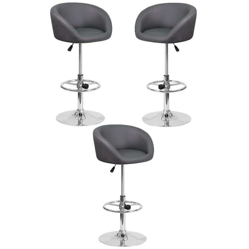 Home Square Adjustable Vinyl Upholstery Bar Stool in Gray Finish - Set of 3