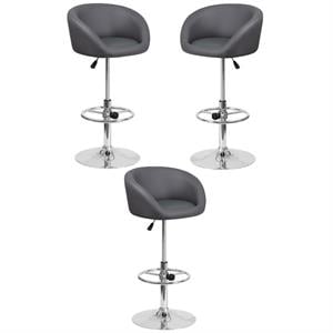 Home Square Adjustable Vinyl Upholstery Bar Stool in Gray Finish - Set of 3