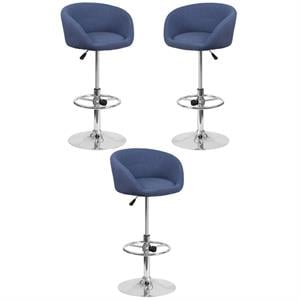 Home Square Fabric Adjustable Bar Stool in Blue Finish - Set of 3