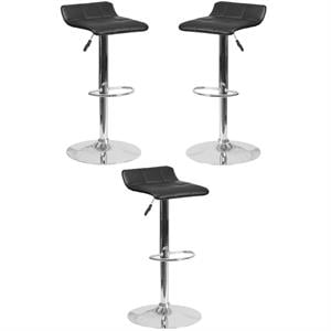 Home Square Faux Leather Adjustable Low Back Bar Stool in Black - Set of 3