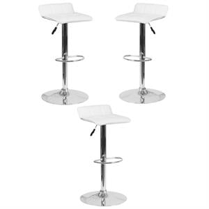 Home Square Faux Leather Adjustable Low Back Bar Stool in White - Set of 3