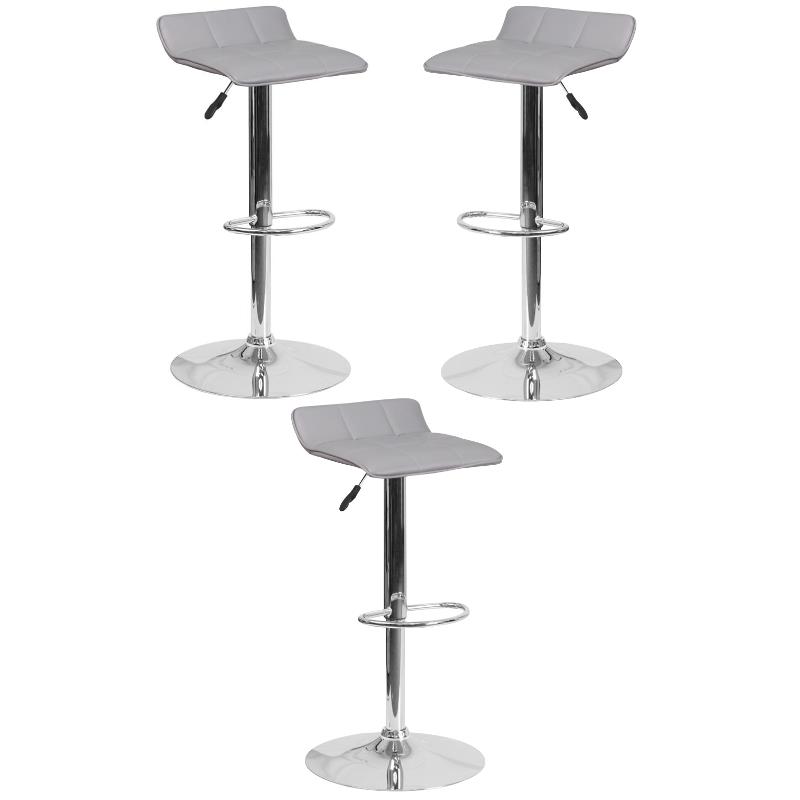 Home Square Faux Leather Adjustable Low Back Bar Stool in Gray - Set of 3