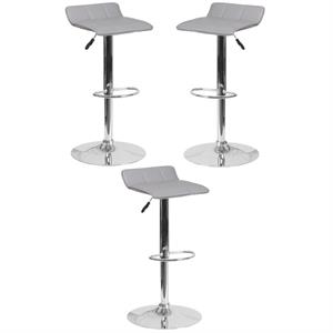 Home Square Faux Leather Adjustable Low Back Bar Stool in Gray - Set of 3