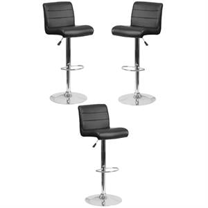Home Square Adjustable Mid Back Bar Stool in Black - Set of 3
