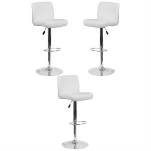 Home Square Faux Leather Adjustable Bar Stool in White - Set of 3