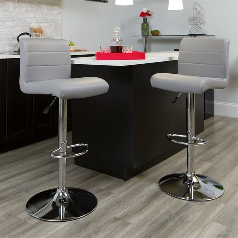 Home Square Vinyl Upholstery Bar Stool in Gray Finish - Set of 3