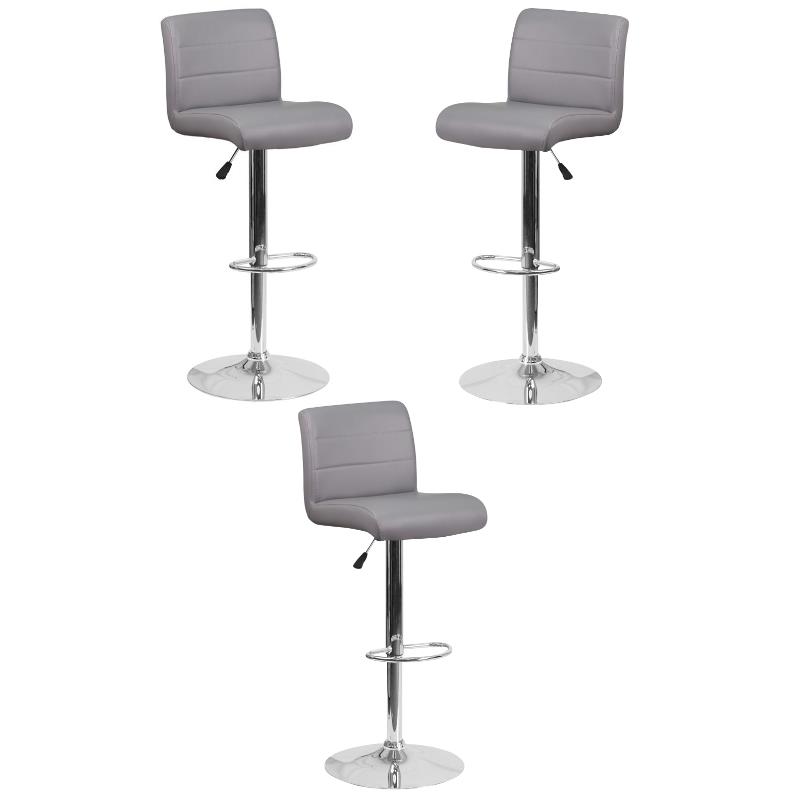 Home Square Vinyl Upholstery Bar Stool in Gray Finish - Set of 3
