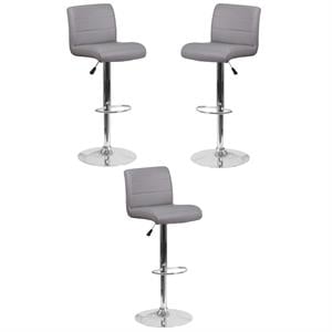 Home Square Vinyl Upholstery Bar Stool in Gray Finish - Set of 3