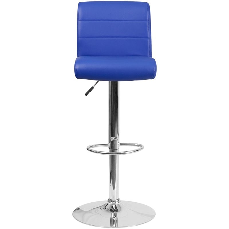 Home Square Faux Leather Adjustable Bar Stool in Blue - Set of 3