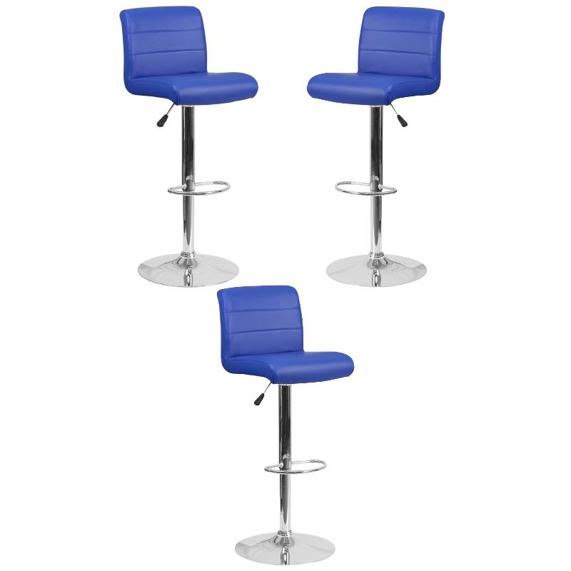 Home Square Faux Leather Adjustable Bar Stool in Blue - Set of 3