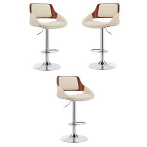home square furniture cream faux leather and chrome finish bar stool - set of 3