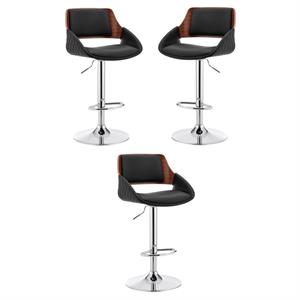 home square faux leather and chrome finish bar stool - set of 3