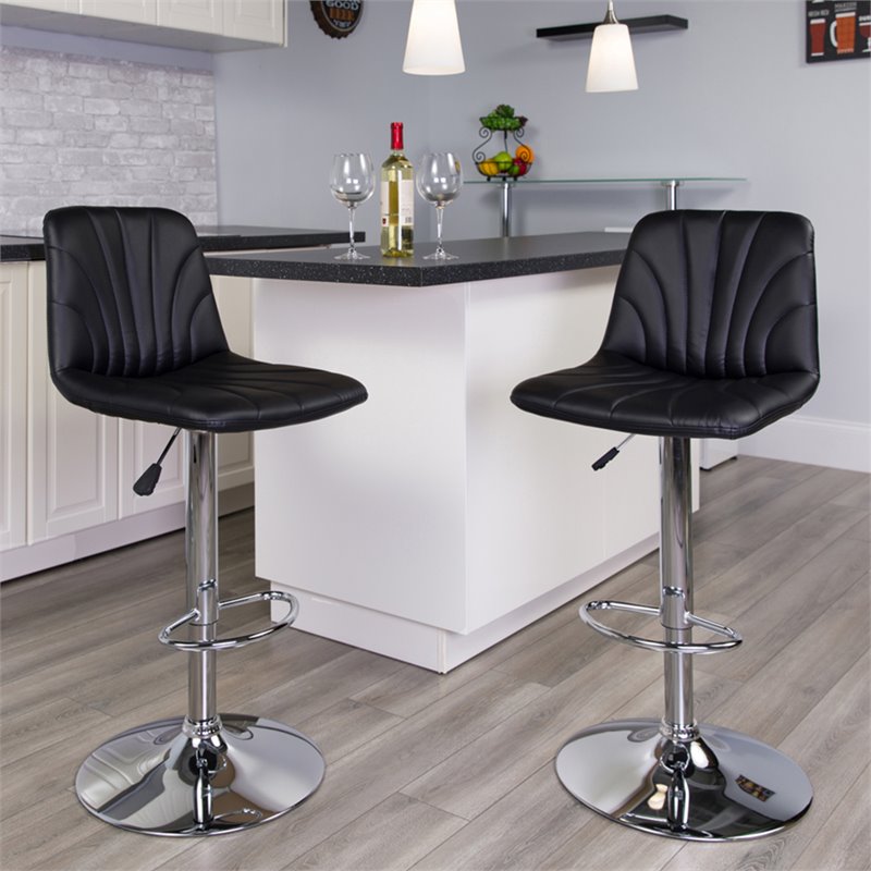 Home Square Faux Leather Adjustable Bar Stool in Black - Set of 3