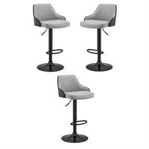 home square adjustable gray faux leather and black finish bar stool - set of 3