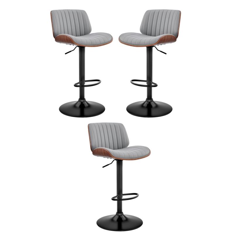 Home Square Adjustable Barstool in Gray Faux Leather & Walnut Wood