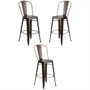 Home Square 30&quot Metal Curved Slat Back Bar Stool in Distressed Copper - Set of 3
