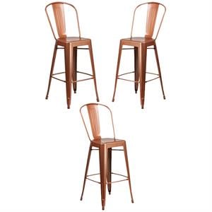Home Square 30&quot Metal Curved Slat Back Bar Stool in Copper - Set of 3